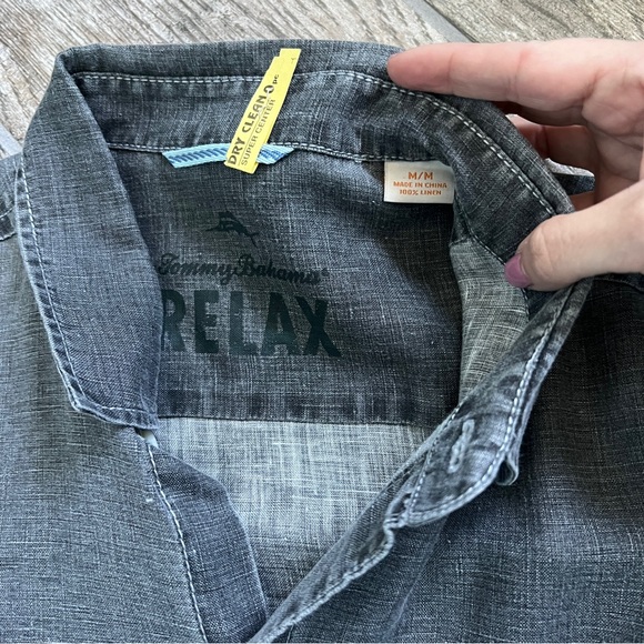 Tommy Bahama 100% Linen Men’s Medium Long Sleeved Button Down Shirt, Gray - Picture 3 of 9